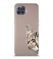 Oppo Reno 4 Lite Soft Premier Kapak Catface Tasarımlı Silikon Kılıf - Pudra (Şeffaf)