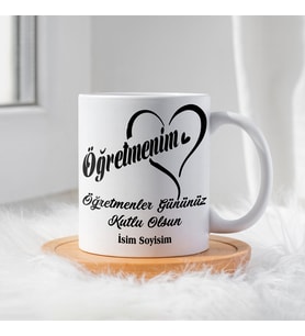 Öğretmenler Günü İçin Kişiye Özel Porselen Kupa Bardak - BY-KP-0000281 (Beyaz)