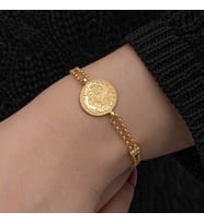 925 Ayar Gümüş Gold Kaplama Tuğralı Kadın Bileklik