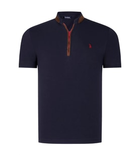 T8571 DEWBERRY FERMUARLI ERKEK T-SHIRT-DÜZ LACİVERT