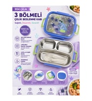 3 Bölmeli Paslanmaz Çelik Yemek Kabı Sızdırmaz Kapaklı 1000ML