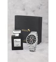 Polo Air Erkek Kol Saati Ve 55ml Parfüm Hediyelik Kutusunda Set Gümüş Siyah Renk ST-5007E5 (Gümüş-Siyah)