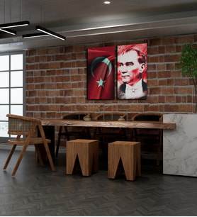 Kişiye Özel Türk Bayrağı Ve Mustafa Kemal Atatürk Tasarımlı Kanvas Tablo İkili Set 30x50 cm  Yeni İş Hediyesi