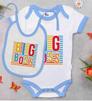 BK Kids Big Boss Tasarımlı Mavi Bebek Body Zıbın ve Mama Önlüğü Hediye Seti-1