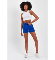 Explode - Kadın Mini Slim Denim Şort  Saks