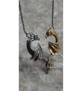 Çift Renkli Ejderha Kolye 925 Ayar (Gold)