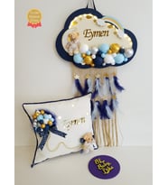 Bubble Ledli Bulut Bebek Kapı Süsü Ve Yastığı (Lacivert)