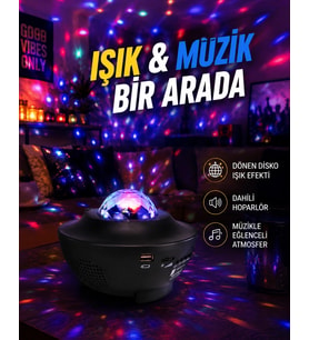 Sesle Etkileşimli Yıldız Projektörlü Gece Lambası – Bluetooth Hoparlörlü, USB Girişli, Dönen Okyanus