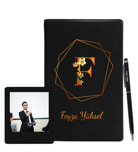 Kişiye Özel Siyah Defter Kalem & Instagram Çerçeve Hediye Seti