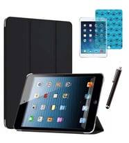 Apple iPad Mini 2 / Mini 3 Uyumlu Smart Cover Tablet Kılıfı Ekran Koruyucu Kalem Set (Siyah)