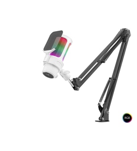 Profesyonel Ayarlanabilir Masa Kolu Askılı Rgb Mikrofon 192 Khz / 24Bit Type-C - Beyaz M835W