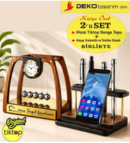 Ahşap El yapımı Masa üstü Newton Denge Topu + Kalem ve Telefon standı. 2' Lİ SET & Ofis Hediyesi Yeni İş
