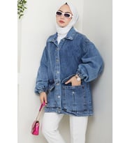 Torba Cepli Oversize Kot Ceket 1442 - Açık Mavi