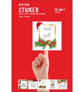 Yeni Yıl Yılbaşı Happy New Year Etiket 70 Adet tabaka şeklinde Sticker