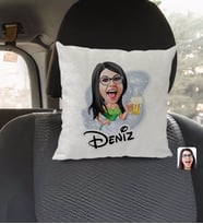 BK Gift Kişiye Özel İsimli Kadın Karikatürlü Kare Araç Koltuk Yastığı-30