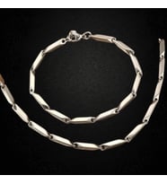 Çelik Takı Seti Bileklik Kolye Titanyum Melon Düz Model 2 mm Kalınlık 22-55 cm Uzunluk Gümüş Silver (Gümüş)