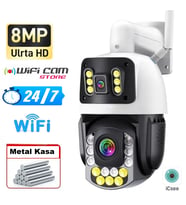 İcsee 8 MP Çift Kameralı 42X Optik Zoom Metal Kasalı PTZ Wifi Kamera (Siyah - Beyaz)