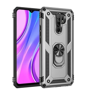 Xiaomi Redmi 9 Kılıf Metal Solid Yüzüklü Standlı Military Ring SRS (Gümüş)