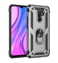 Xiaomi Redmi 9 Kılıf Metal Solid Yüzüklü Standlı Military Ring SRS (Gümüş)