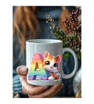 Kedili Harf Şeklinde Kişiye Özel 3 Boyutlu Tasarım Seramik Kupa Mug - Hediyelik Kupa Bardak (Beyaz)
