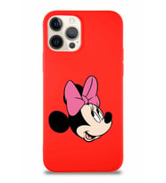 Apple iPhone 12 Pro Soft Premier Kapak Minnie Mouse-A Tasarımlı Silikon Kılıf - Kırmızı (Şeffaf)
