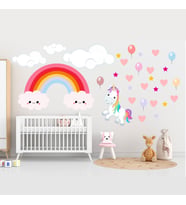 Unicorn Renkli Kalpli Balonlu Duvar Sticker