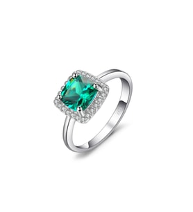Zümrüt Taşlı Diamond Tektaş Kare Kadın Gümüş Yüzük