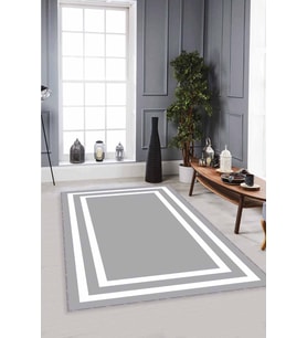Gri Çerçeveli Kaymaz Tabanlı Makinede Yıkanabilir Halı MK21 - 100 x 160 cm