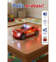 Işıklı Sesli Şeffaf Oyuncak Polis Arabası Dişli Mekanizmalı Otomatik Hareketli 20 cm