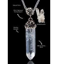 Sertifikalı Ham Diş Obelisk Kesim Zirkon Taşlı Model Kristal Kuvars Kolye (Beyaz)