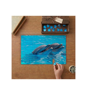 Gülen Sevimli Yunuslar Tasarımı 240 parça Ahşap Puzzle Ahşap Kutuda MP06882