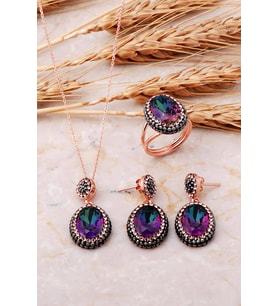 Mistik Topaz Rose Gümüş Set 2534