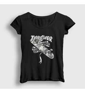 Presmono Kadın Siyah Love Affair Thrasher T-Shirt 279883tt