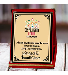 Sosyal Hizmet Uzmanı Baskılı Plaket (1. Tasarım)  Kişiye Özel (Kırmızı)
