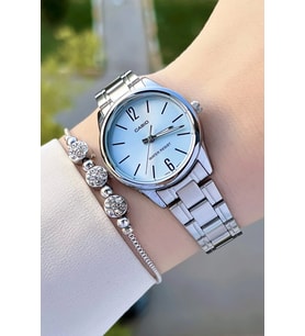 Casio CSISTE65 Kadranı Mavi Kordonu Gümüş Renk Hediye Paketli Kadın Kol Saati ve Bileklik