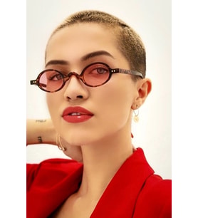 Kadın Minimal Retro Oval pembe Camlı leopar Güneş Gözlüğü