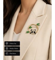 Sevimli Panda ve Bambu Tasarımlı Kristal Taşlı Kadın Broşu – Şık Hediye