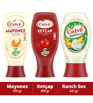 Calve Ketçap Mevsiminde Toplanan Domatesler 400 g + Calve Mayonez Tam Kıvamında Efsane Lezzet 350 g + Calve Sos Ranch 245 g