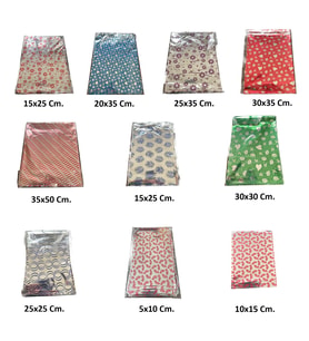 Omeyva Desenli Metalize Hediye Paketi Yapışkanlı Torba Poşet - 25x35 Cm. - 100 Adetlik 1 Paket