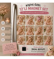12'li Kare Fotoğraf Magneti Kız Bebeğe Kişiselleştirilebilir Bebek Anı Hediye Seti