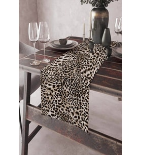 Bej Leoparlı Desen Premium Masa Örtüsü Runner RNR050