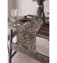 Bej Leoparlı Desen Premium Masa Örtüsü Runner RNR050