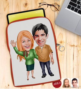BK Gift Kişiye Özel Sevgililer Karikatürlü Taşınabilir Koruyucu Tablet Kılıfı & Organizer Çanta - Turuncu-110