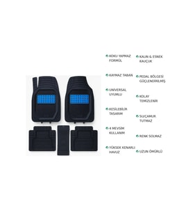Hyundai Elantra Sedan 2022 Uyumlu 3 Cm Havuzlu 5 Parça Set 3D Paspas Takımı Siyah - Mavi