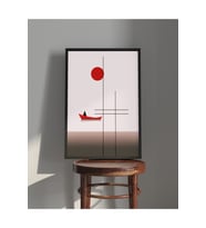 Tablo  Ahşap Çerçeveli Tablo  Çerçeveli Poster  Kırmızı Kayık Temalı Tablo, Minimal, Soyut Tablo (Karışık)