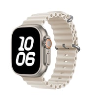 Apple Watch Ultra 49mm Uyumlu Kordon Ocean Silikon Yumuşak Esnek Metal Tokalı Zore KRD-75 Kayış (Krem)