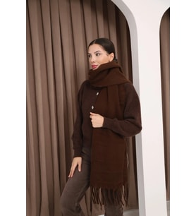 Premium Unisex Buklet Soft Yumuşak Dokulu Püsküllü Kadın Atkı Şal Omuz Şalı KAHVERENGİ