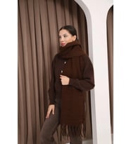 Premium Unisex Buklet Soft Yumuşak Dokulu Püsküllü Kadın Atkı Şal Omuz Şalı KAHVERENGİ