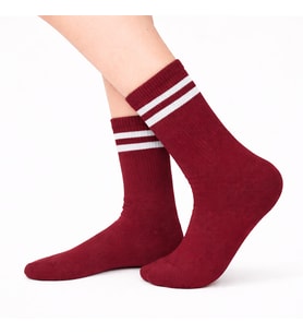 Çift Beyaz şeritli Bordo Unisex Tenis Çorap
