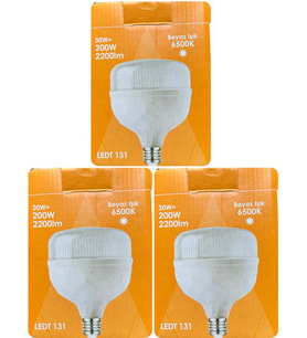(3 Adet) Osaka 30W (200W) 6500K (Beyaz Işık) E27 Duylu (Kalın Duy) Torch Led Ampul (Yeni Model)